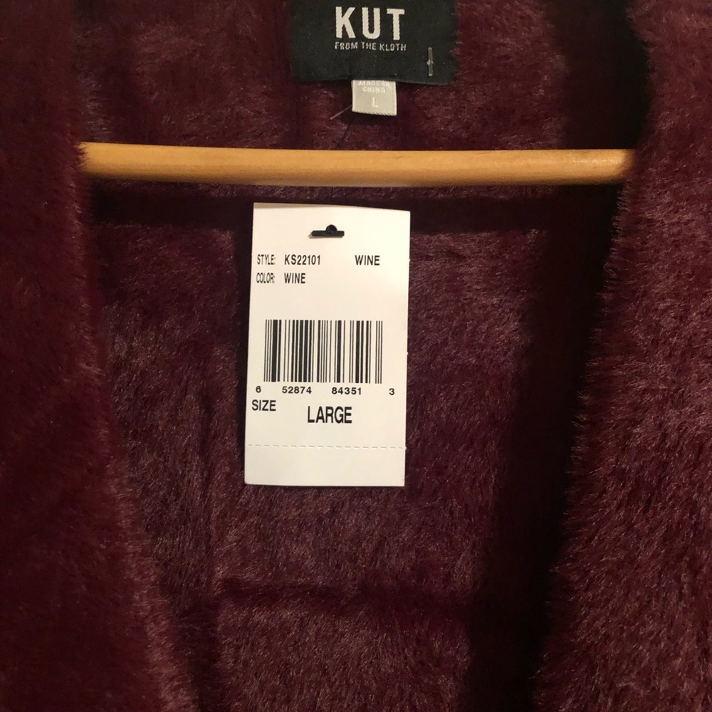 KUT from the Kloth Women Faux Fur Jana Cardigan NWT Bordeaux Large - Picture 7 of 11